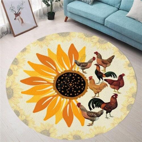 Sunflower Rooster Circle Round shape Floor Mat 3D Rug Non-slip Mat Dining Living Room Soft Bedroom Carpet 01