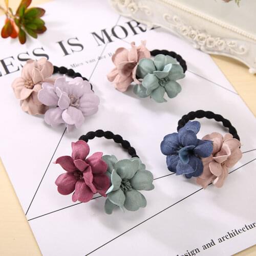 4 Colors High Quality Cloth Flower Shape Elastic Hair Bands Hair Rope Popular Women Girls Rubber bands Hair Ring Hot Sale
