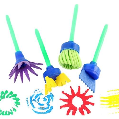 4pcs/set Rotate Paint DIY Drawing Flower Sponge Brushes Kids EVA Art and Crafts Brushes Painting Tool Children Educational Toys