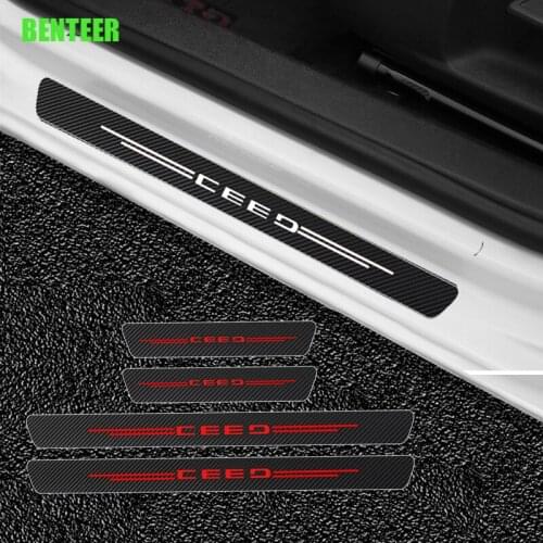 4pcs Carbon Fiber Car Door Protection Sticker For Kia Ceed