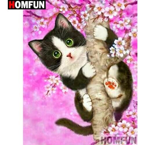 HOMFUN Full Square/Round Drill 5D DIY Diamond Painting "Animal cat" 3D Diamond Embroidery Cross Stitch Home Decor A19354