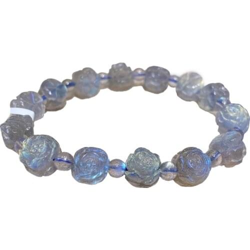 Gray Moonstone Natural Stone Bracelet Labradorite Stone Carved Flower Beads Bracelet for Women Crystal Jewelry JoursNeige