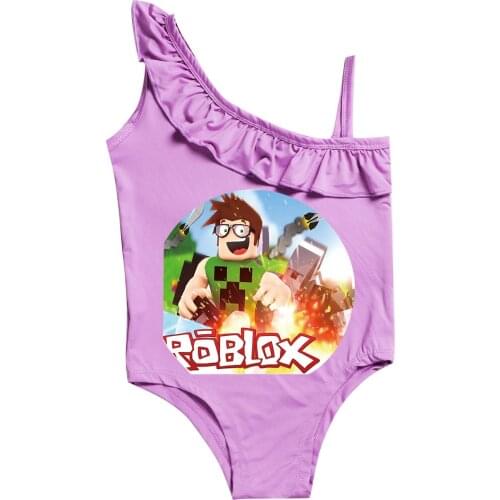 ROBLOX Robot Polyester One Piece Girl Swimsuit Anime Push Up Swimwear Kids purple Beach Bathing Suit Catoon Print Child Gift New