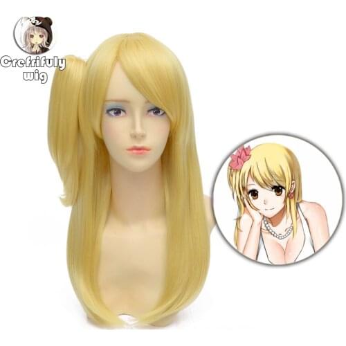 Fairy Tail Lucy Heartfilia Straight Golden Cosplay Wig Synthetic Hair Perucas Halloween Costume Party Play Wigs For Women