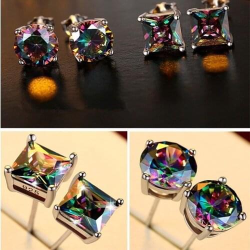 Personality Simple Geometry CZ Colour Crystal Stud Earring 2021 Fashion Women AAA Zircon Earring Charm Women Wedding Jewelry