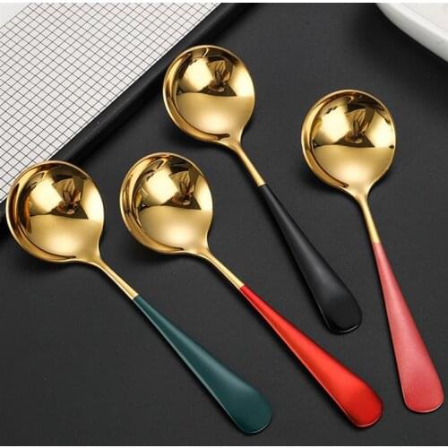Kapmore 4Pcs/Set Heat-Resistant Soup Spoon Stainless Steel Creative Dinner Spoon Table Spoon Tableware Accessories Kitchen Tools