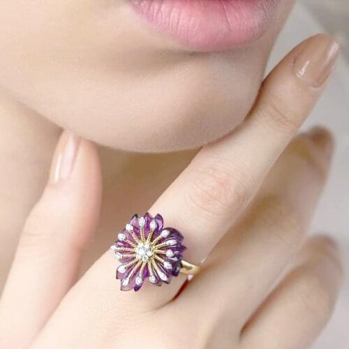 2020 Newest Arrival Unique Creative Design Purple Color Flower Shape Rings For Women Wedding Fashion Party Trendy Jewelry Gifts