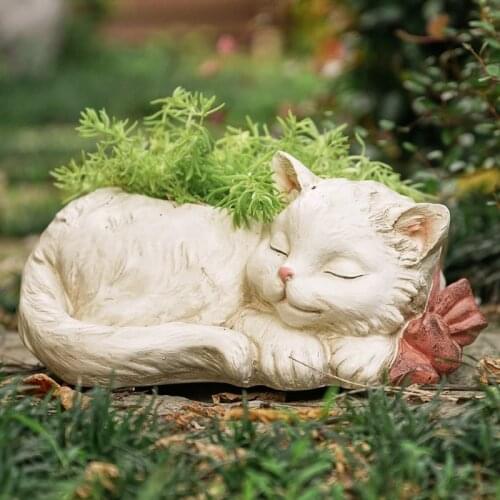 Creative Flower Pot Lovly Cat Resin Planters Pots Vintage Succulent Plants Flowerpot Garden Bedroom Desktop Decor Birthday Gift