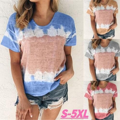 Kuelawear Summer T-shirt Womens Loose Round Neck Short Sleeve Printed T-shirt Cotton Loose Pullover Casual Tops Plus Size Tops