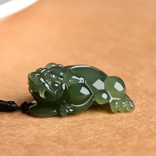 Natural hetian jade A green jade pendant handcarved jin chan 3-legged toad jade pendant jadeite jade necklace men women jewelry