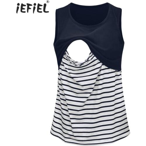 Summer Womens Pregnancy Shirt Maternity Sleeveless Double Layered Nursing Vest Tops T-shirt For Breastfeeding Maternity Tees