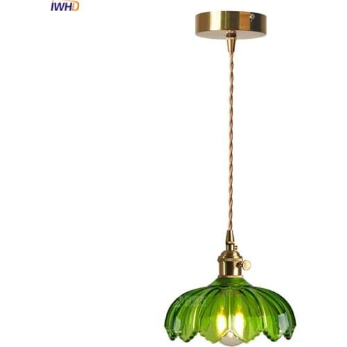 IWHD Little Green Glass Hanging Lamp For Bedroom Bar Coffe Restaurant Copper Nordic Modern Pendant Lights Hanglamp Luminaire