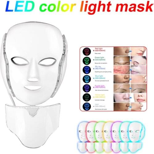 7 Colors Light LED Facial Mask with Neck Face Care Treatment Beauty Anti Acne Therapy Face Whitening Skin Rejuvenation Machine