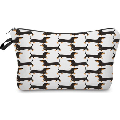 Cartoon Cute Dachshund Printed Cosmetic Bags Fashion Women Travel Storage Bag Animal Ladies Reusable Makeup Bag Custom Pattern
