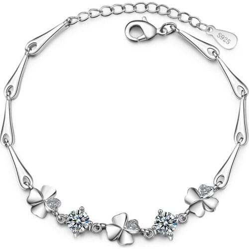Trendy Silver 925 Bracelet For Women Jewelry Shining Zircon Purple Clover Bangle Girl Silver Bracelet Charm Birthday Accessories