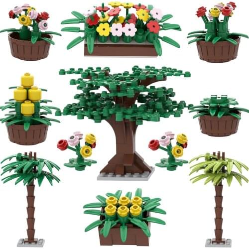 [MOC Hub] Plant Building Blocks Potted Flowers Tree Park Street View Bench Toys Children Compatible with Major Brand Model