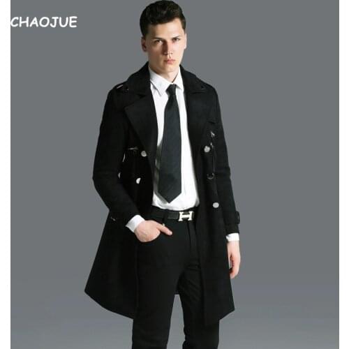 CHAOJUE Brand Military Design Medium Long Suede Coat Mens Double Breasted Big Size Trench uk 2017 Autumn/Winte Outwear Sales