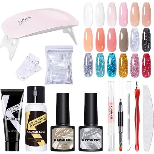 KOSKOE Nail Extension Gel Kit UV LED Lamp Glitter Quick Building Finger Nail Art Forms French Tips Solid Gel Nail Manicure Set