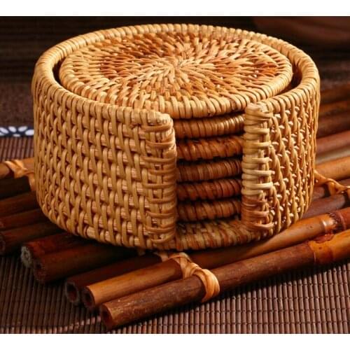 2017 Rattan cup coasters set pot pad table mat porta copos placemats home decoration vintage Vietnam the cane handmade