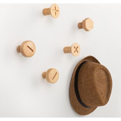 Wall Solid Wood Hook Originality Woodiness Screw Hook Wall Hanging Coat Hook Peg Metope Decoration Button Hook