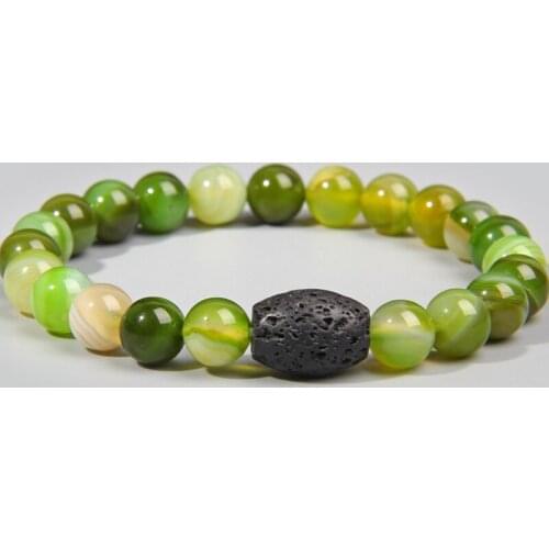 Natural green agates beads bracelet black lava beads charm bracelets women men couples agates bracelet jewelry handmade gifts