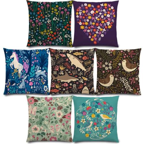 New Cute Little Animals Floral Pattern Bird Hedgehog Deer Swan Rabbit Beautiful Flowers Lovely Cushion Cover Pillow Case