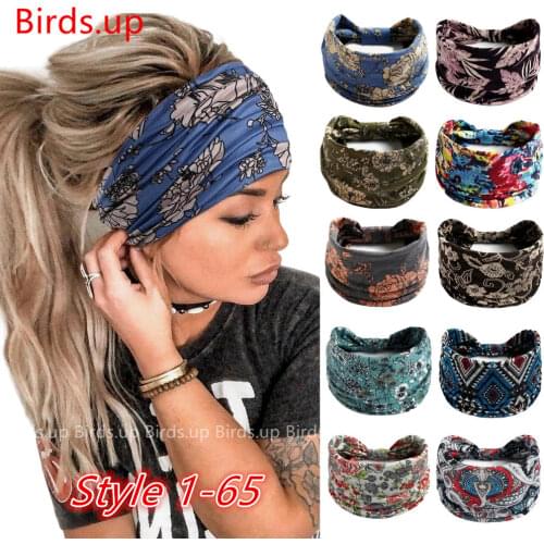 Flower print Wide Headbands Solid Knot Head Bands Boho Turban Headwrap for Women Girls Vintage Cotton Bandana Hair Accessories