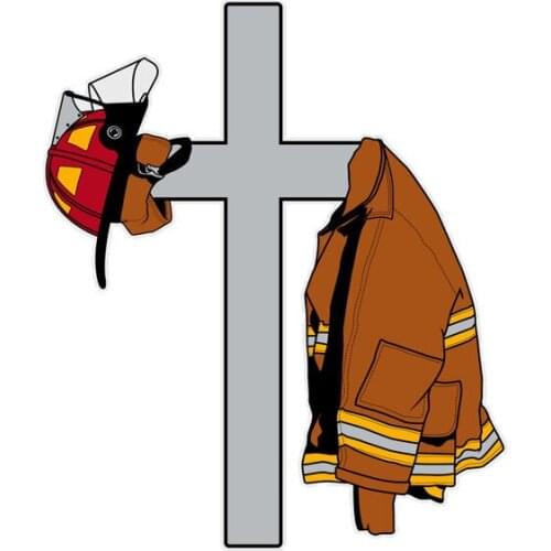 New High-quality Cross with Firefighter Coat Color Car-Sticker and Decals Car Bumper Cover scratches Interior KK14*12cm