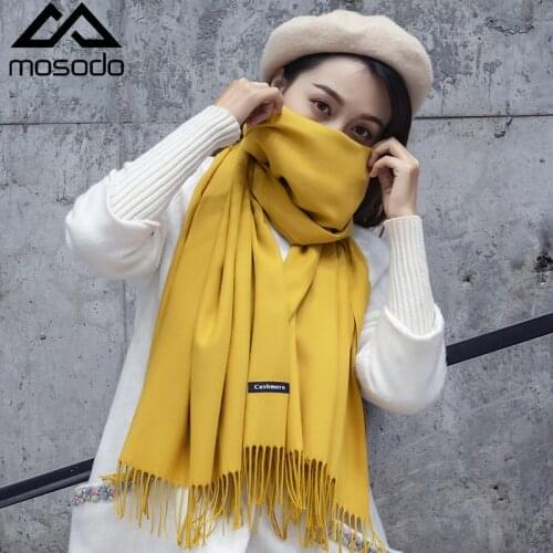 Mosodo Solid Color Cashmere Scarf Womens Winter Popular Mens Scarf 250g Classic Monochrome Tassel Warm Shawl