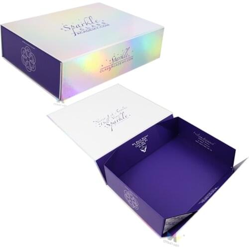 Wholesale Recyclable Luxury Custom Cardboard Holographic Magnetic Flat Foldable Paper Gift Box Caja de regalo de papel Packaging