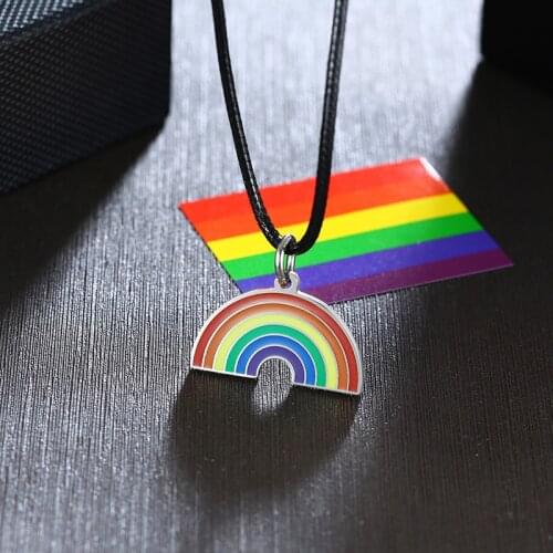 Cute Colorful Rainbow Pendant Stainless Steel Necklace Rope Chain Jewelry Sweetheart For Women Men Friendship Girl E Girl Gifts