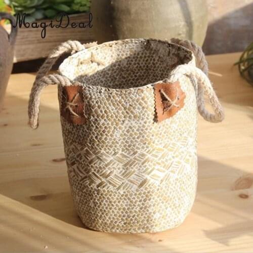 Wicker Handed Basket Women Beach Bag Shop Tote Flowerpot Planter Pot Holder Vase Holder Case Pot