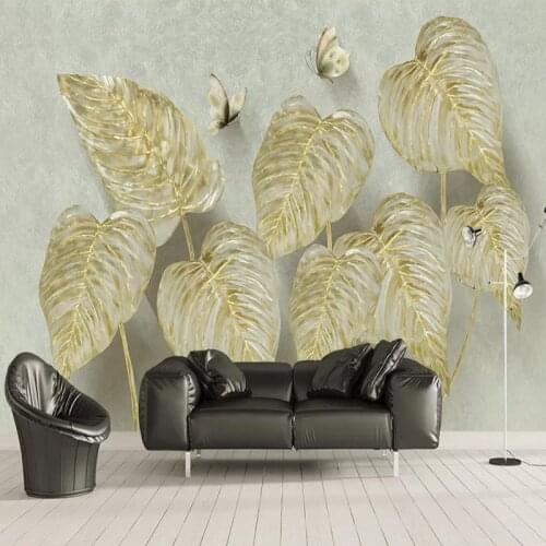 Custom Mural Wallpaper 3D Stereo Golden Leaves Butterfly Photo Wall Painting Living Room TV Sofa Self-Adhesive Waterproof Fresco