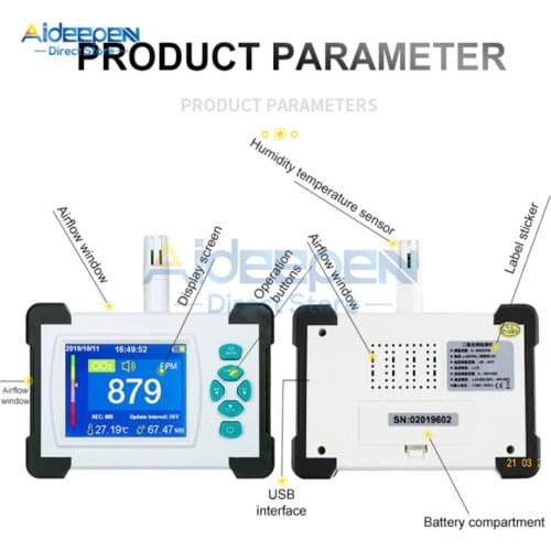Portable CO2 Meter Detector Carbon Dioxide Rechargeable Air Quality Detector Analyzer CO2 Monitor Tester