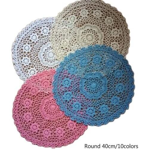 Luxury round lace cotton table place mat pad Cloth crochet placemat cup mug Christmas tea coffee coaster dining doily kitchen