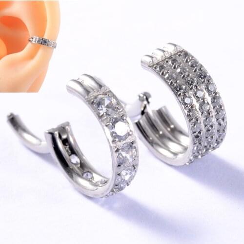 Surgical Steel&Zircon Septum Clicker Hoop Ring Nose Labret Ear Tragus Cartilage Daith Helix Earring Stud Piecing Jewelry 16G