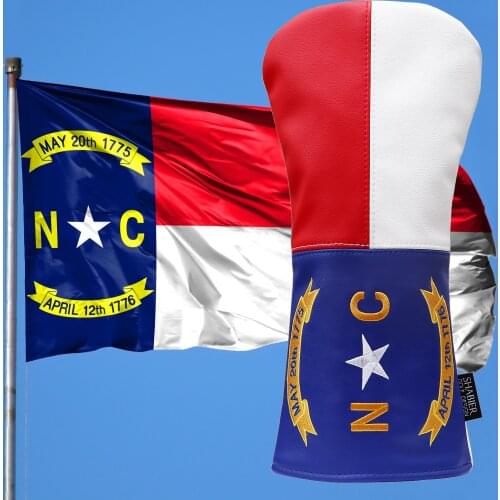 North Carolina Tribute Premium Driver Golf Club Head Cover - Premium, Hand-Made Leather Headcover - NC Flag Styled