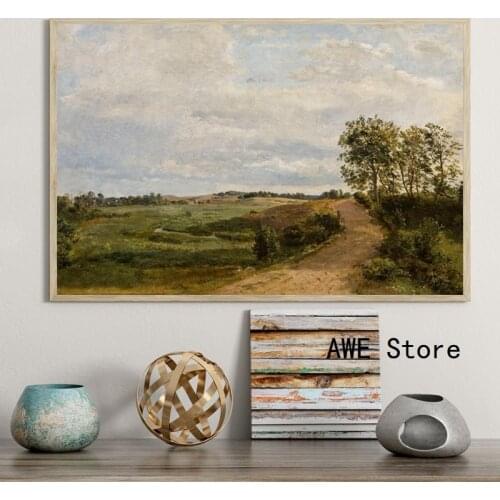 Vintage Country Landscape Oil Painting Retro Posters and Prints Farmhouse Cows Canvas Painting Wall Art Pictures Home Room Decor