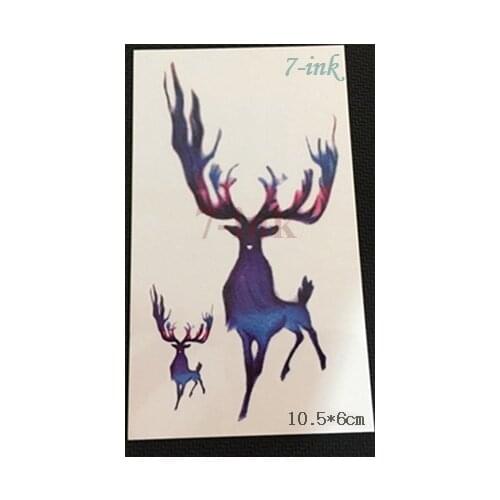 Waterproof Temporary Tattoos blue elk moose deer tatoo Sticker on body Water Transfer fake flash tatto 10.5*6cm for man woman