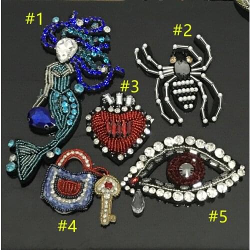 Mix show 5design rhinestone beaded patches embroidered sew on patches for clothing parches parche termoadhesivos para ropa