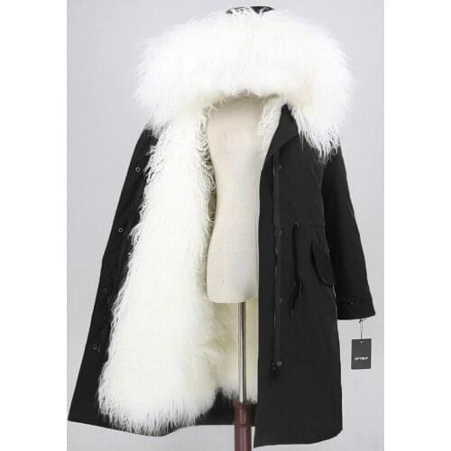 MENINA BONITA X-long Waterproof Parka Natural Mongolia Sheep Fur Real Fur Coat Winter Jacket Women Warm Detachable Outerwear