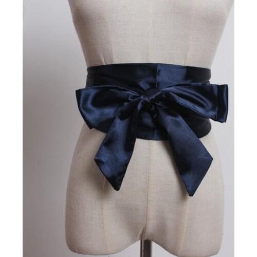 Womens runway fashion bow satin Cummerbunds female Dress coat Corsets Waistband Belts decoration wide belt R1814