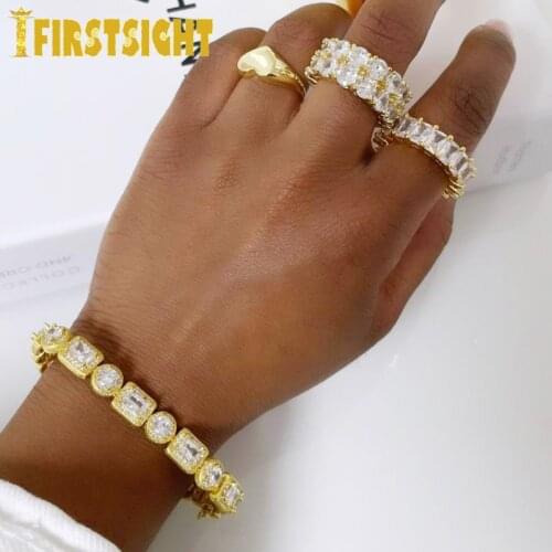 2021 Iced Out 5A Cubic Zirconia Round Square Bracelet 8mm Silver Color CZ Tennis Chain Bracelet For Women Me Hip Hop Jewelry