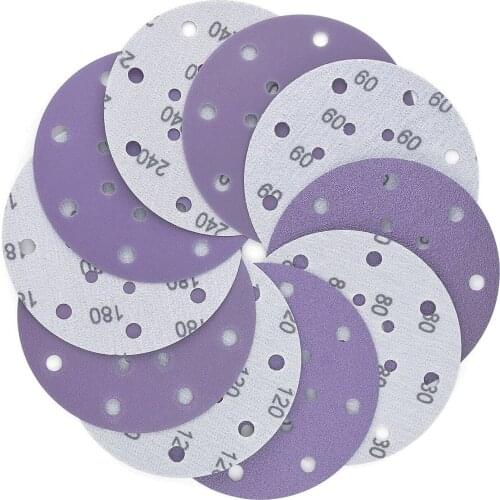 100PCS 6in Zirconia Sanding Discs Hook and Loop 17 Holes Sandpaper Grit 40-800