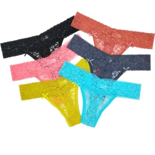 12 Pieces a Pack Ladies Sexy Lace G-string Thong Panties Female Fashion Solid Color Lingerie Panty Transparent Womens Underpant