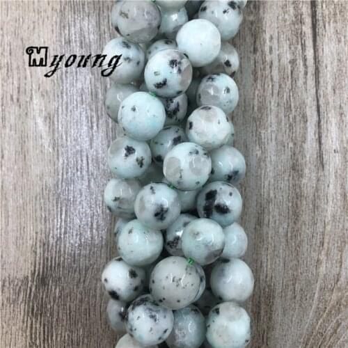 15.5" Sesame Jaspers Round Faceted beads, Kiwi Jaspers Gem Stone beads, green with black spot Jaspers Beads MY1521