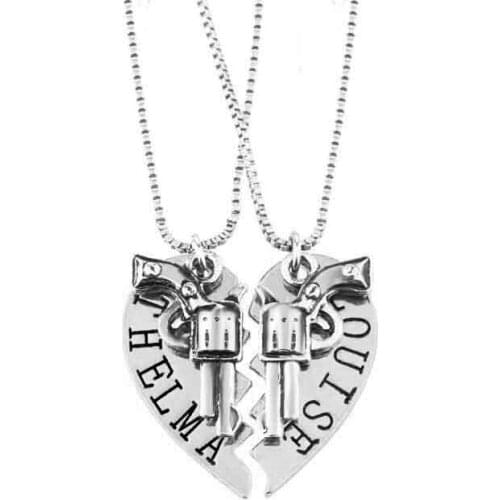 2pcs THELMA LOUISE Pendant Gun Puzzle Necklace Heart BFF Adventure Freedom Best Friends Forever Creative Boy Girl Keepsake Gifts