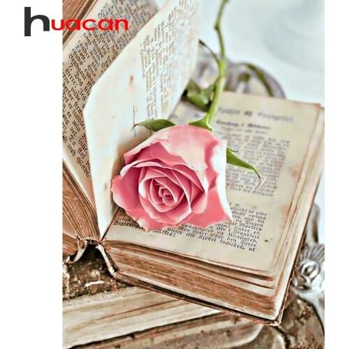 Huacan 5D Diamond Painting Full Drill Square Rose Book Diamond Mosaic Embroidery Flower Modular Pictures Bedroom Decoration