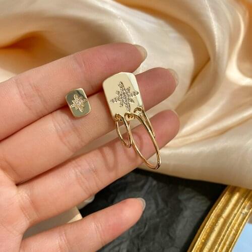 Asymmetric Delicate Star Drop Earrings for Women AAA Cubic Zirconia Dangle Earrings Punk Style Party Accessories Fashion Jewelry