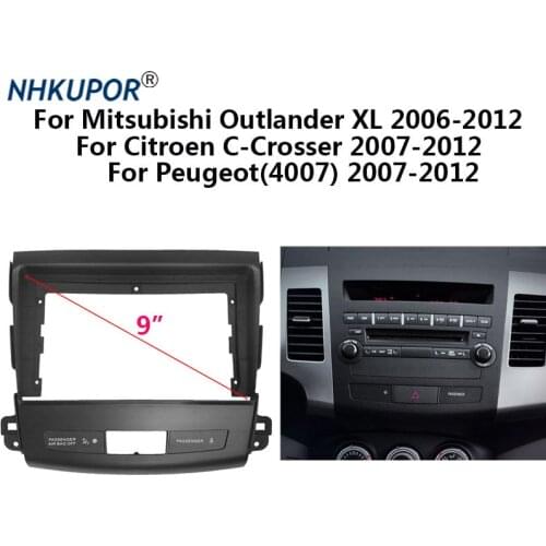 2 Din Car Radio 9" Fascia for Mitsubishi Outlander XL/Citroen C-Crosser/Peugeot 4007 Auto Stereo Dashboard Panel Bezel Faceplate